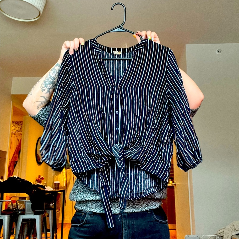 Striped Forever 21 Blouse with Tie